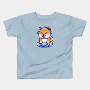 Cute Shiba Inu Dog Gaming Cartoon Kids T-Shirt